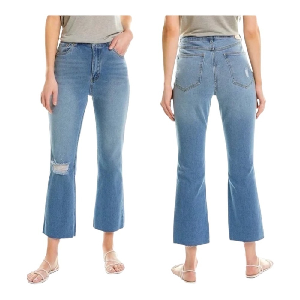 NWT Avec Les Filles Distressed High Rise Straight Crop Jeans Size 28 - Picture 4 of 10